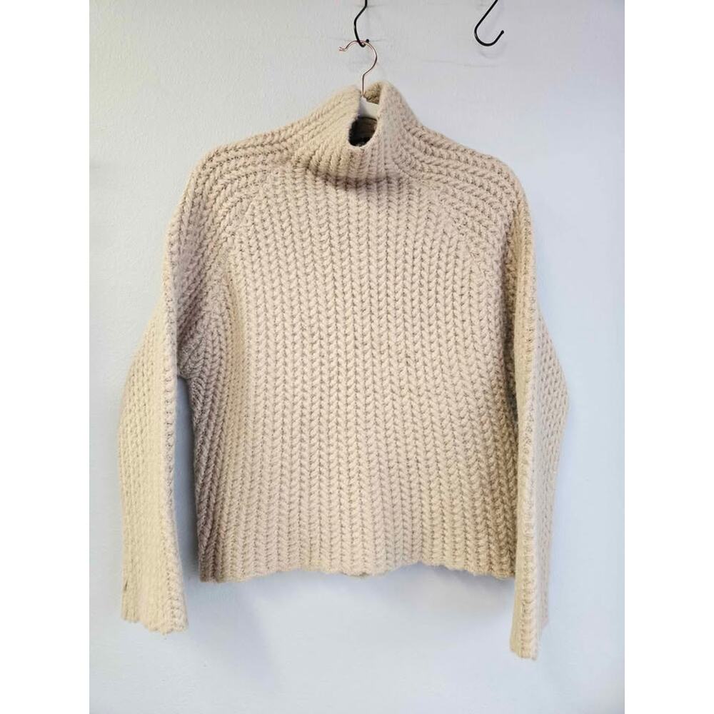 Blue B NWT Chunky Ribbed Mock Neck Boxy‎ Oversized Sweater Beige Tan M/L 11432